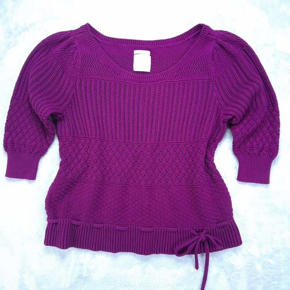 Old Navy Purple Knit Sweater Womens 1X Plus Tie Waist Cottagecore Short Sleeve